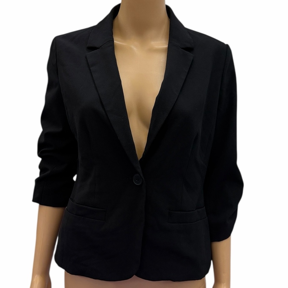 Eliza J Black Ruched Sleeve Blazer Womens Small Petite